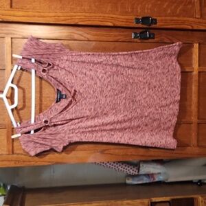 Rock & Republic Marbled Pink & Black Cold Shoulder Tee Size Small